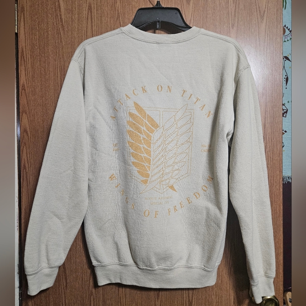 Attack On Titans Beige Anime Crew Neck Sweatshirt No Size Tag! - Picture 2 of 4